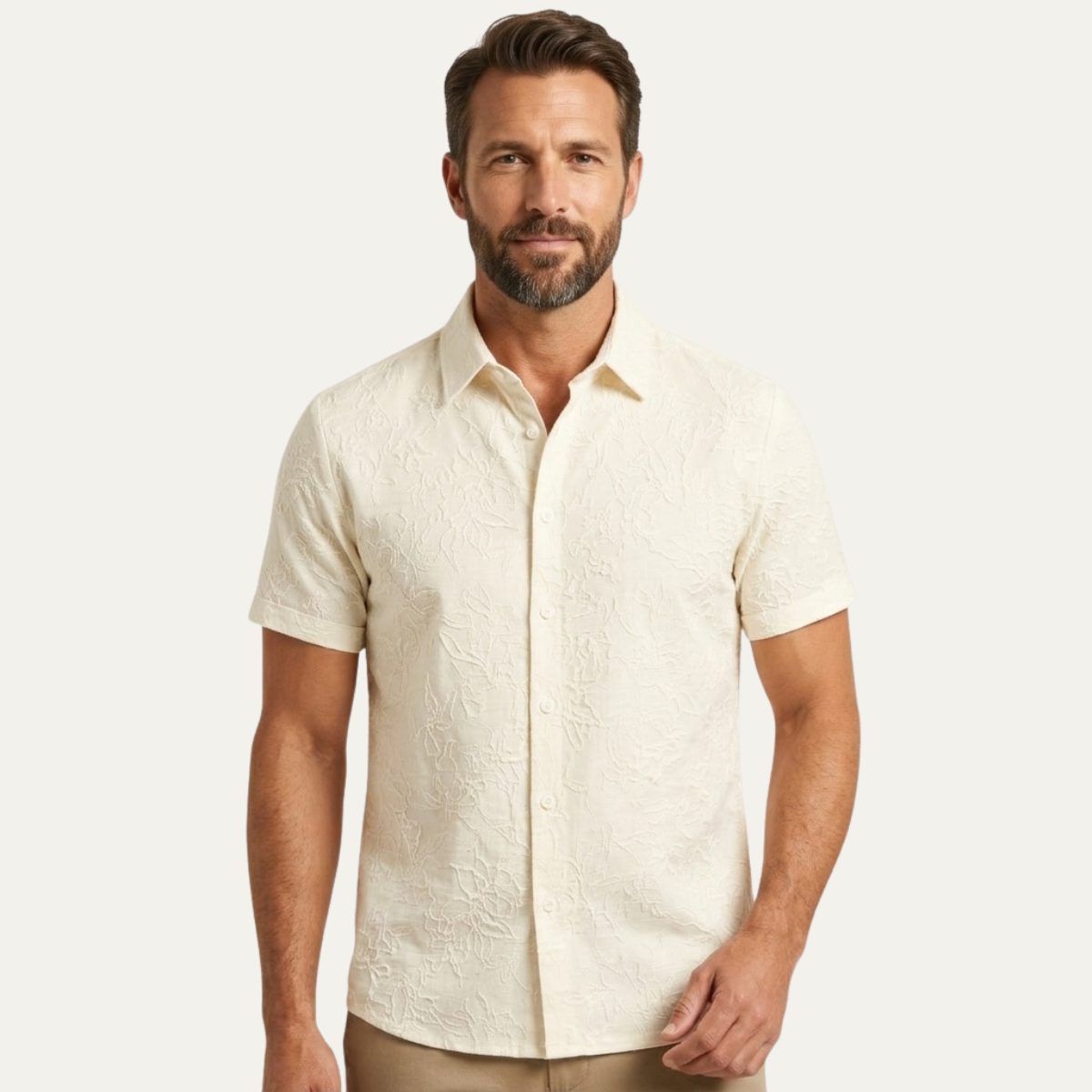 The Silverbrook Hill Men’s Ivory Textured Button-Up Shirt