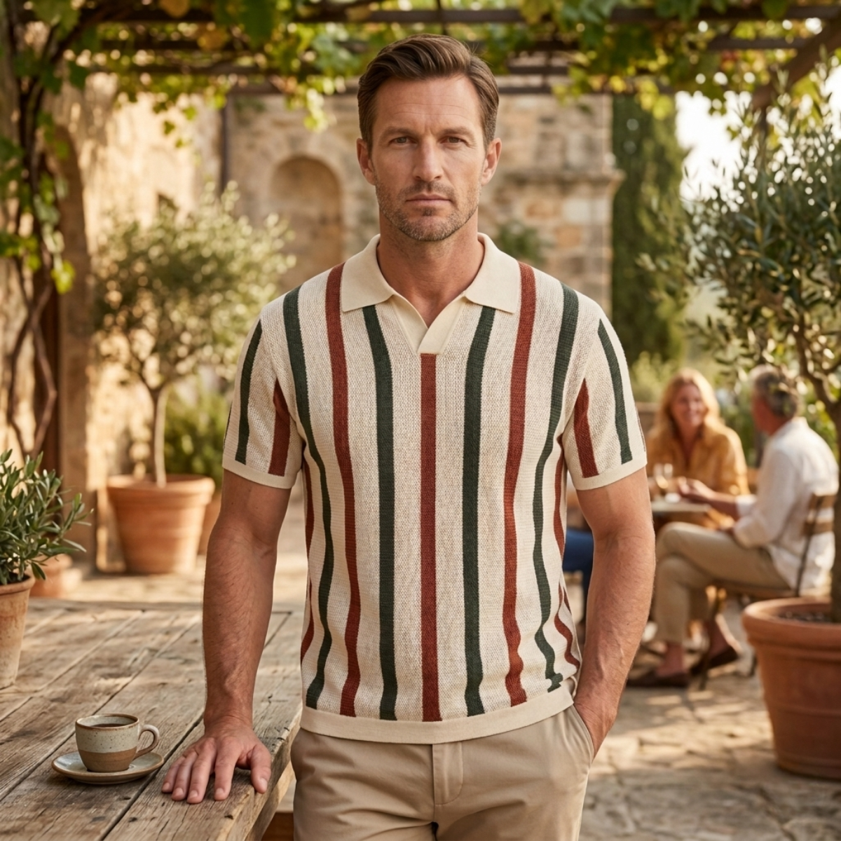 The Pinecrest Hill Men’s Vintage Striped Knit Polo Shirt