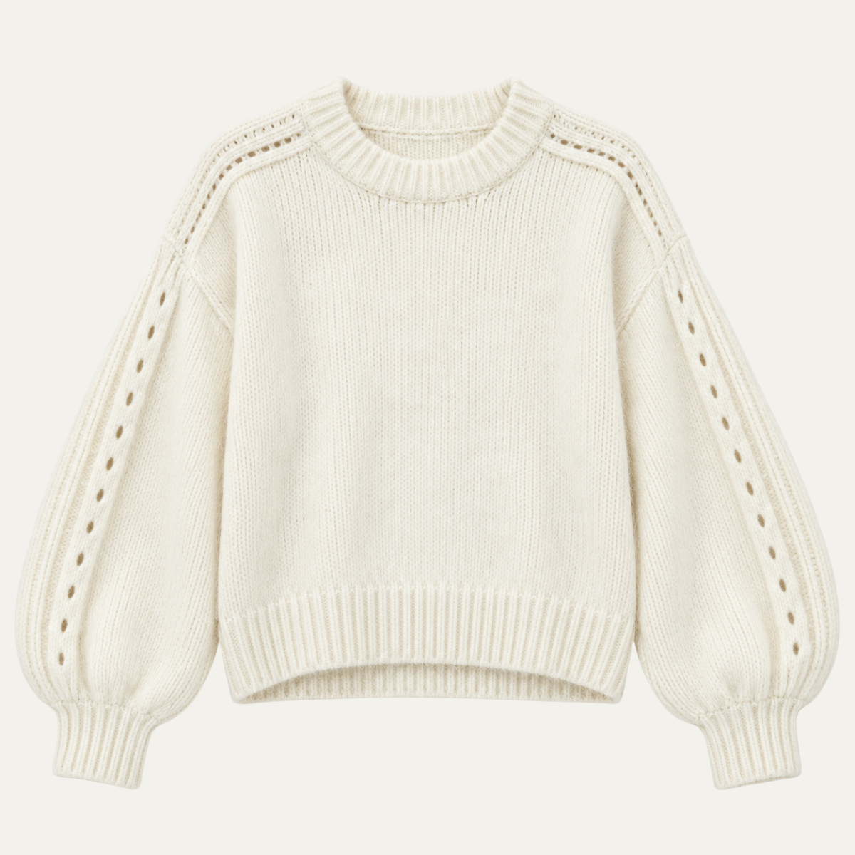 Women's Crew Neck Knit Lantern Sleeves Sweater