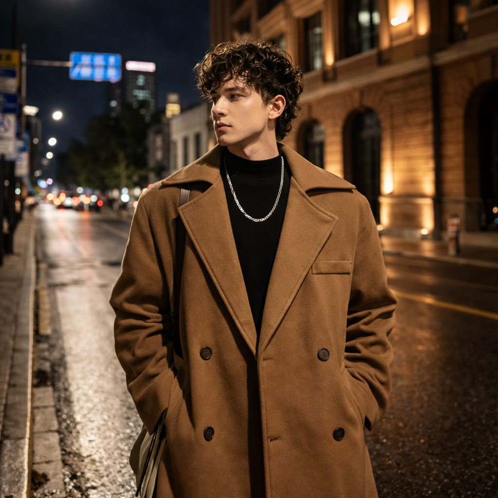 The Woolwich Men’s Smart Camel Wrap Wool Coat with Belt