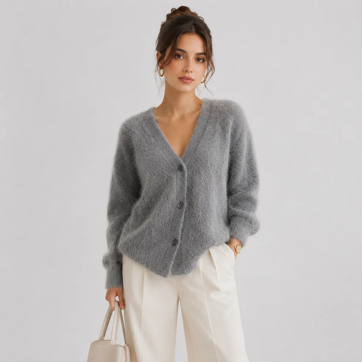 Women's V Neck Button Front Knit Cardigan