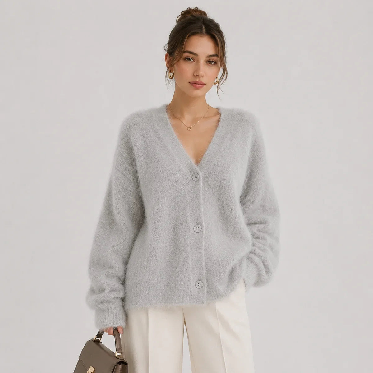 Women's V Neck Button Front Knit Cardigan