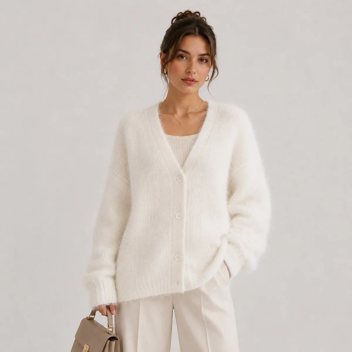 Women's V Neck Button Front Knit Cardigan