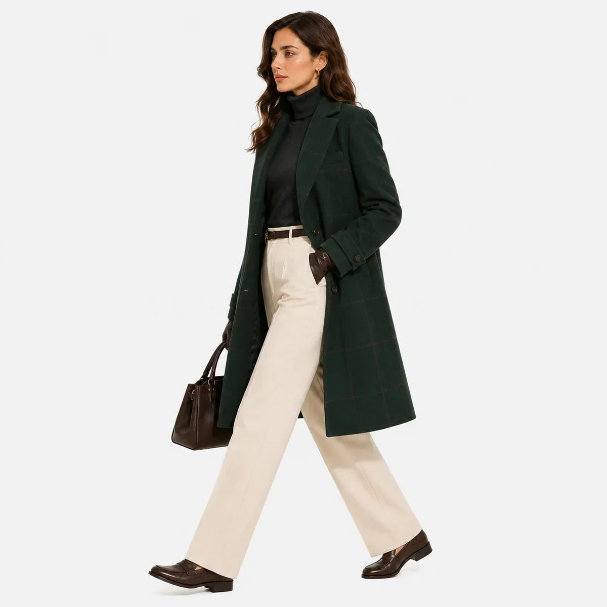 Women's Classic Plaid Comfortable Longline Coat