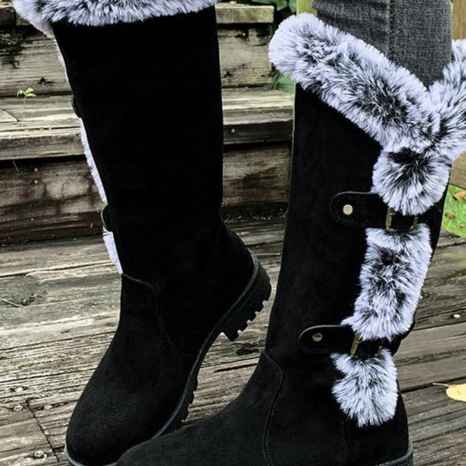 Women’s Faux Suede Winter Boots – Fur Lined Buckle Knee High Boots