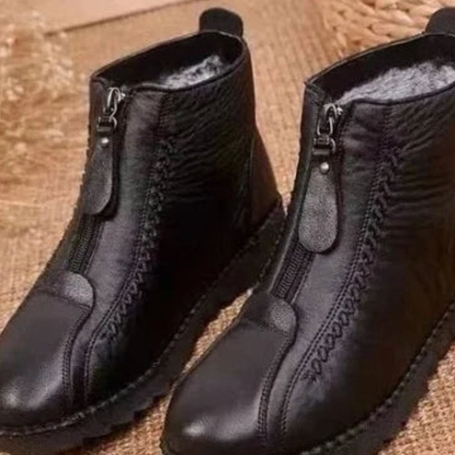 Women’s Leather Ankle Boots – Front Zip Low Heel Booties