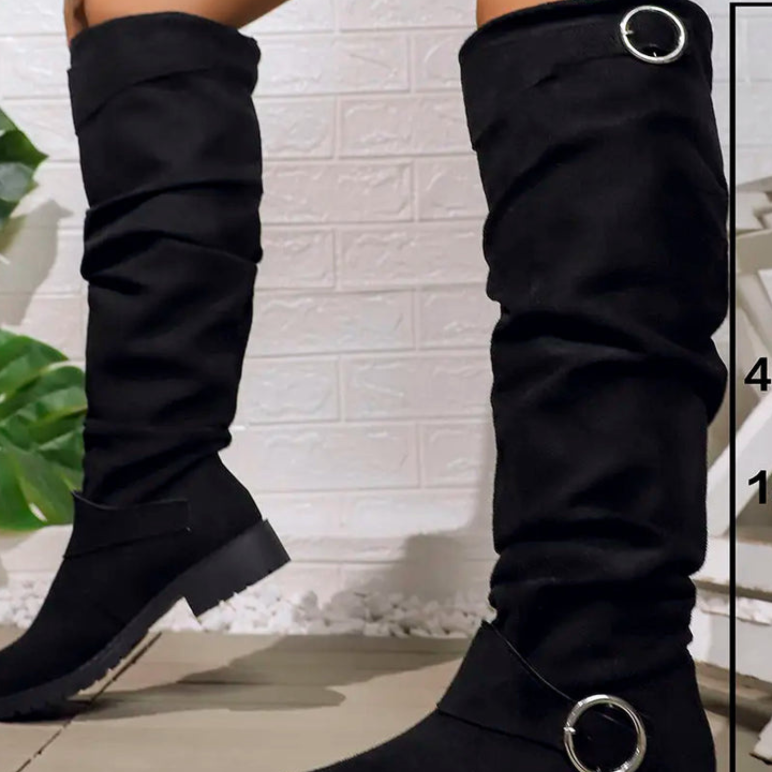 Women’s Slouchy Knee High Boots – Buckle Low Heel Boots