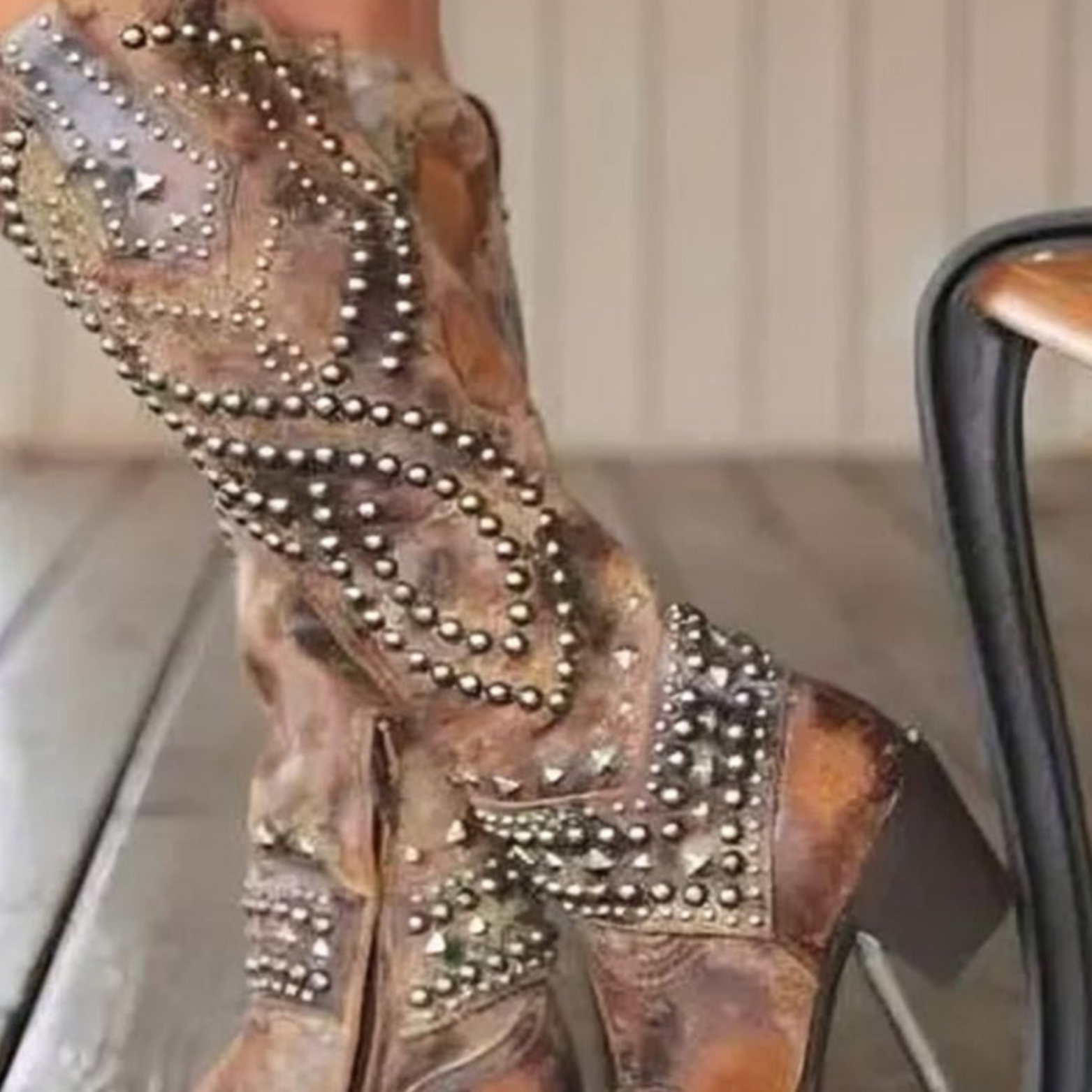 Women’s Studded Knee High Cowboy Boots – Pointed Toe Western Boots