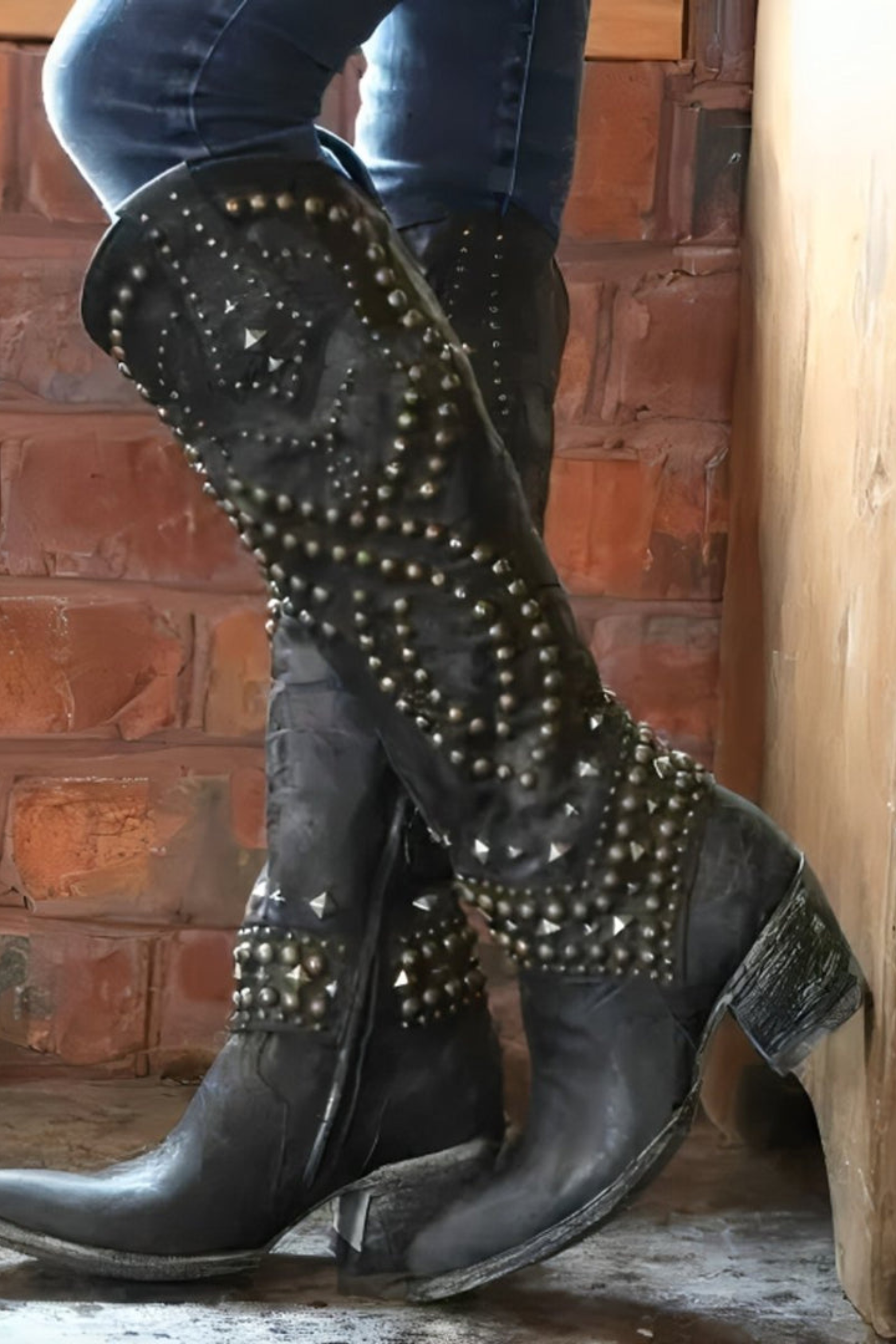 Women’s Studded Knee High Cowboy Boots – Pointed Toe Western Boots