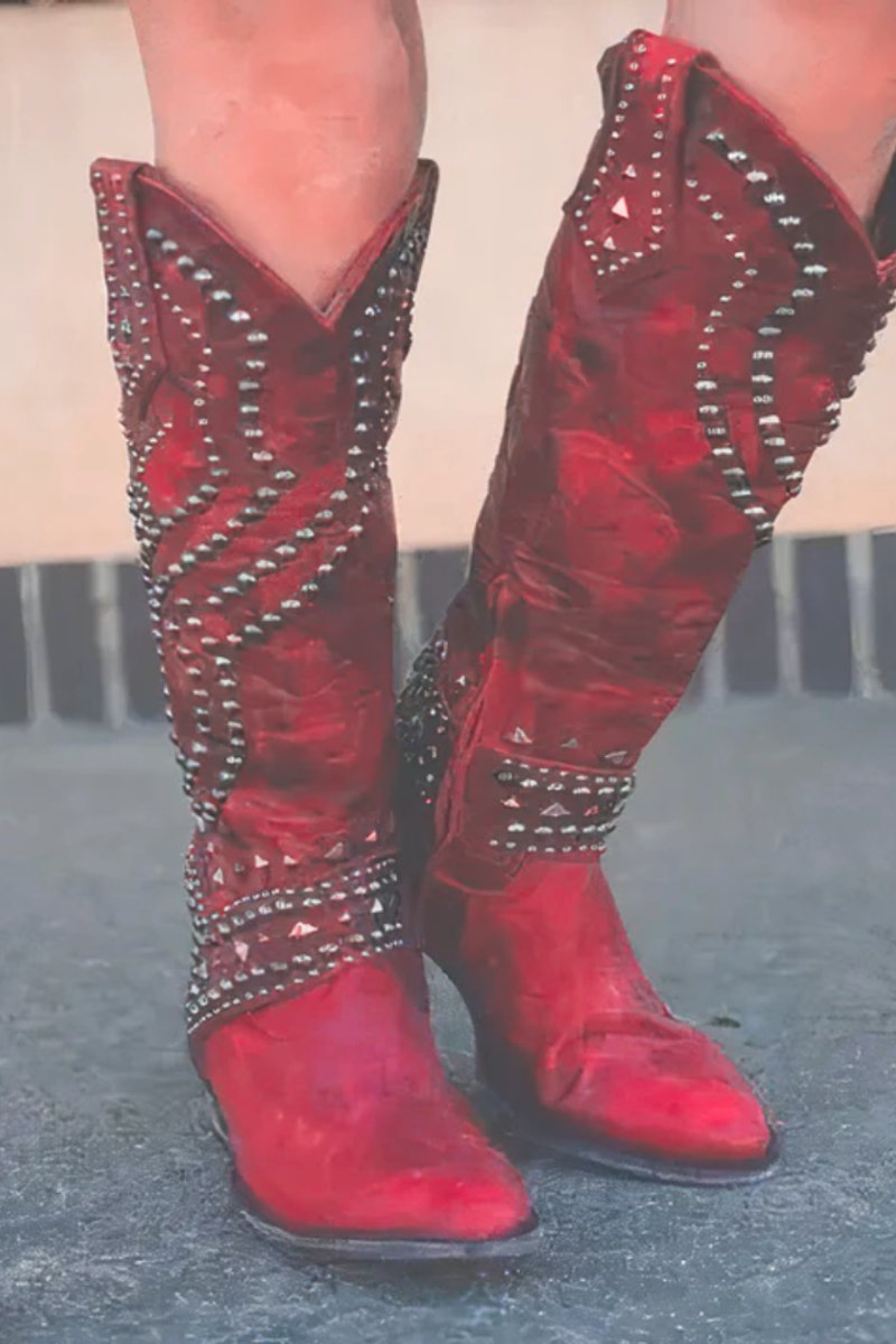 Women’s Studded Knee High Cowboy Boots – Pointed Toe Western Boots