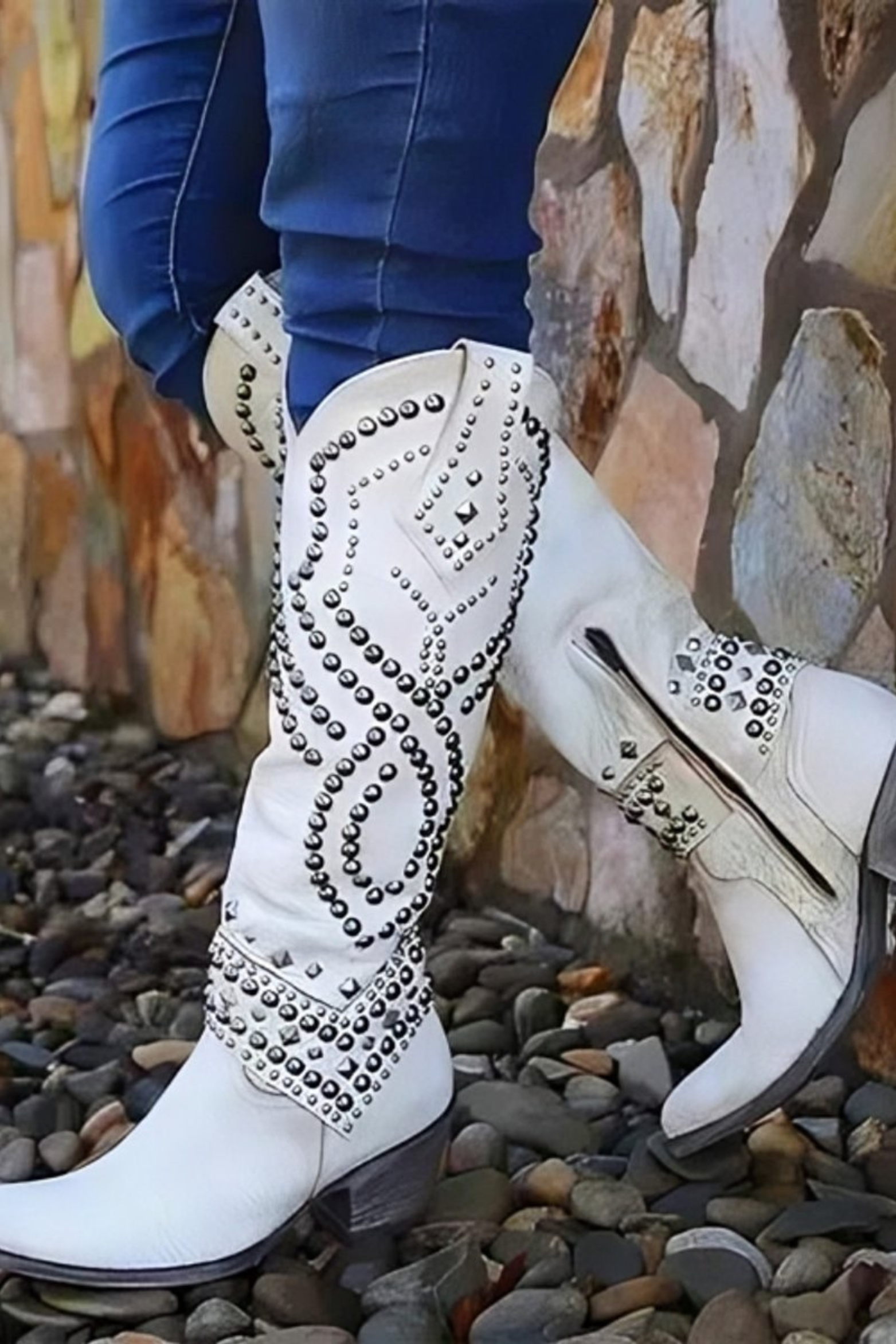 Women’s Studded Knee High Cowboy Boots – Pointed Toe Western Boots
