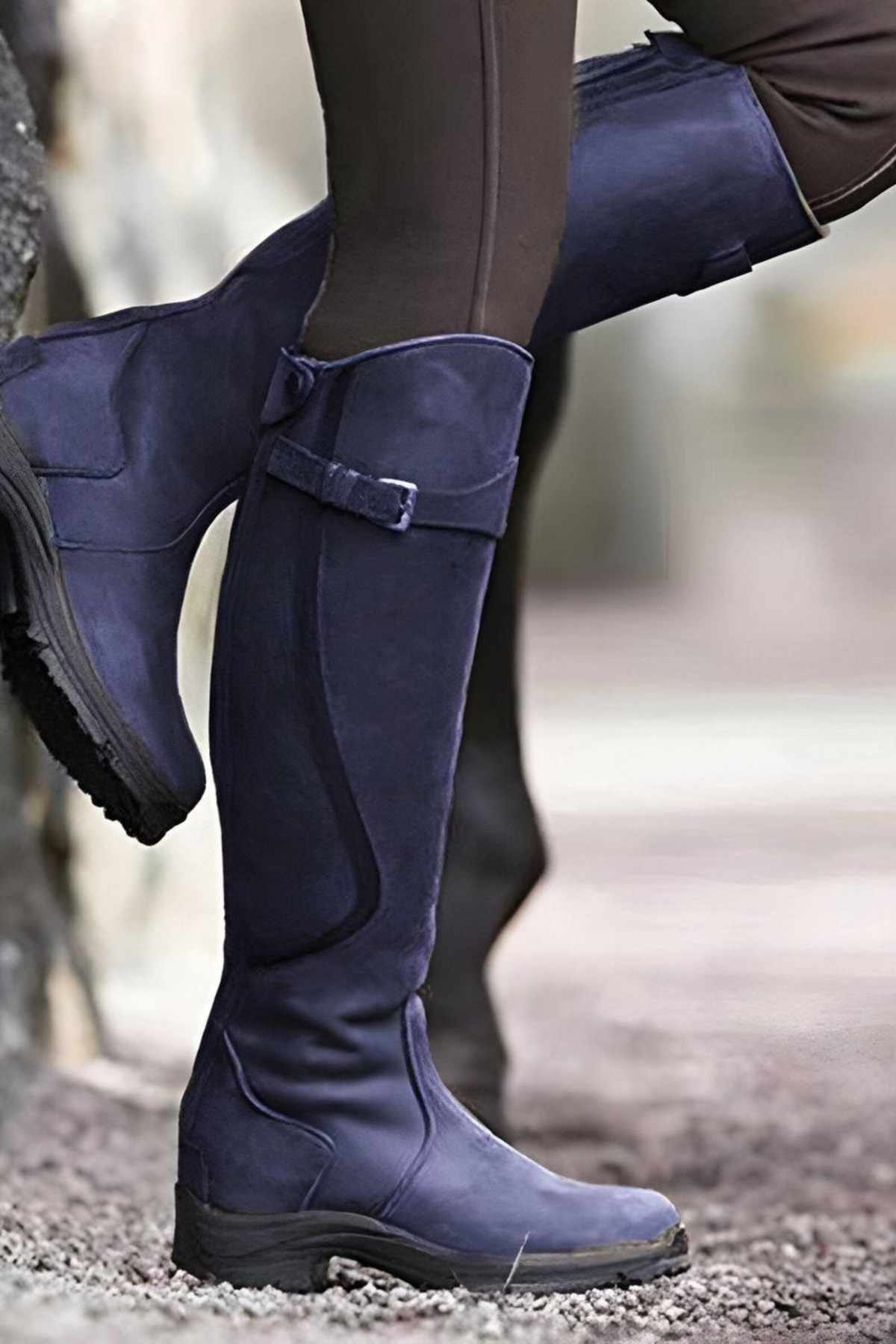 Women’s Knee High Riding Boots – Buckle Low Heel Boots