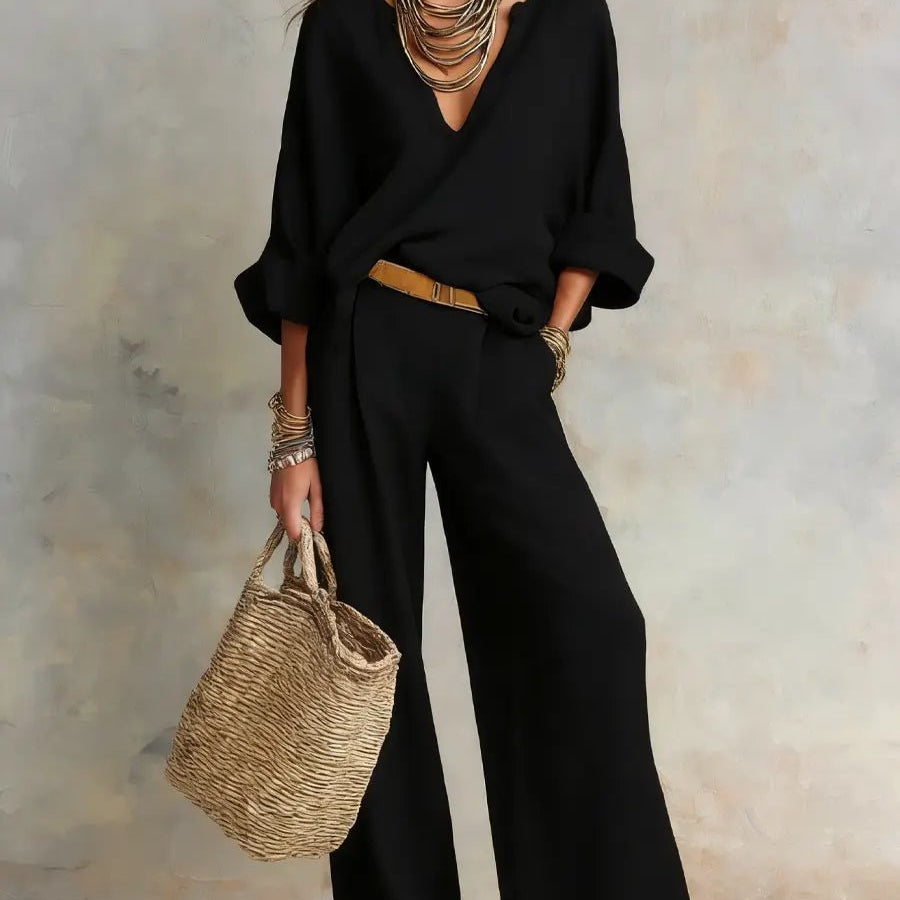 Women's Casual Linen Wide Leg Two Piece Set