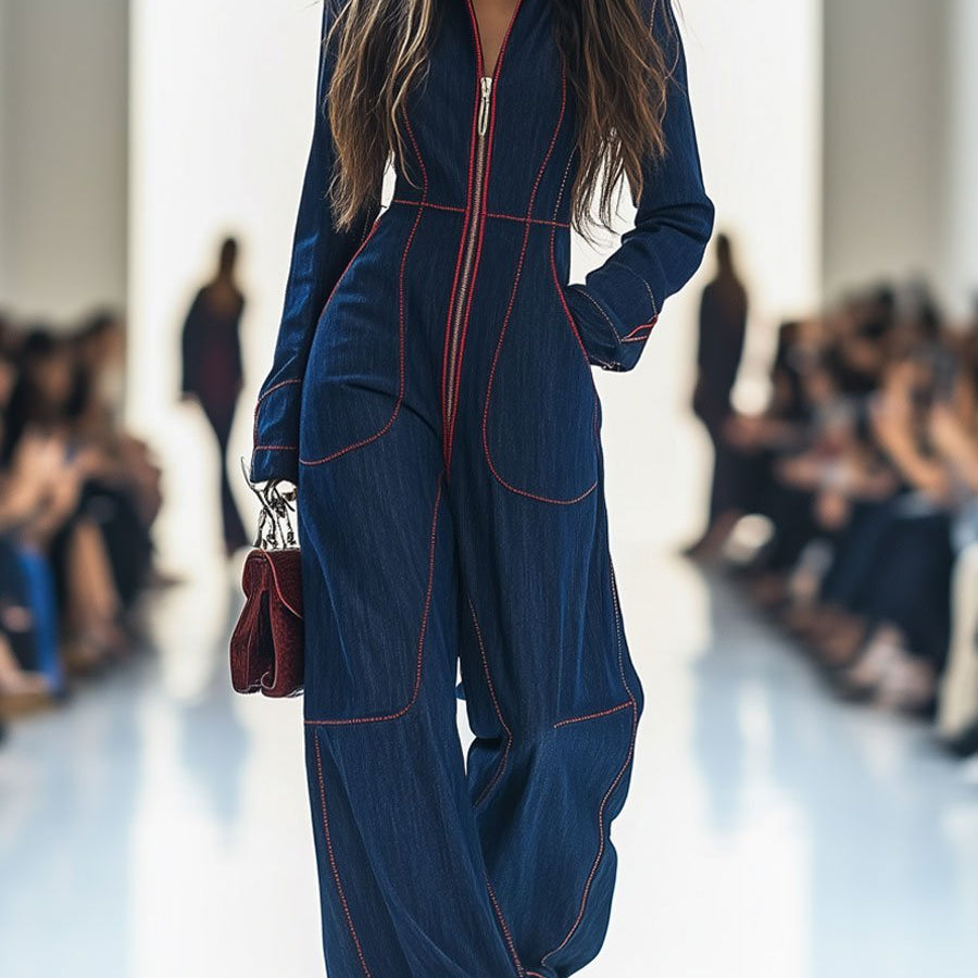 Women's Elegant Denim Wide Leg Jumpsuit