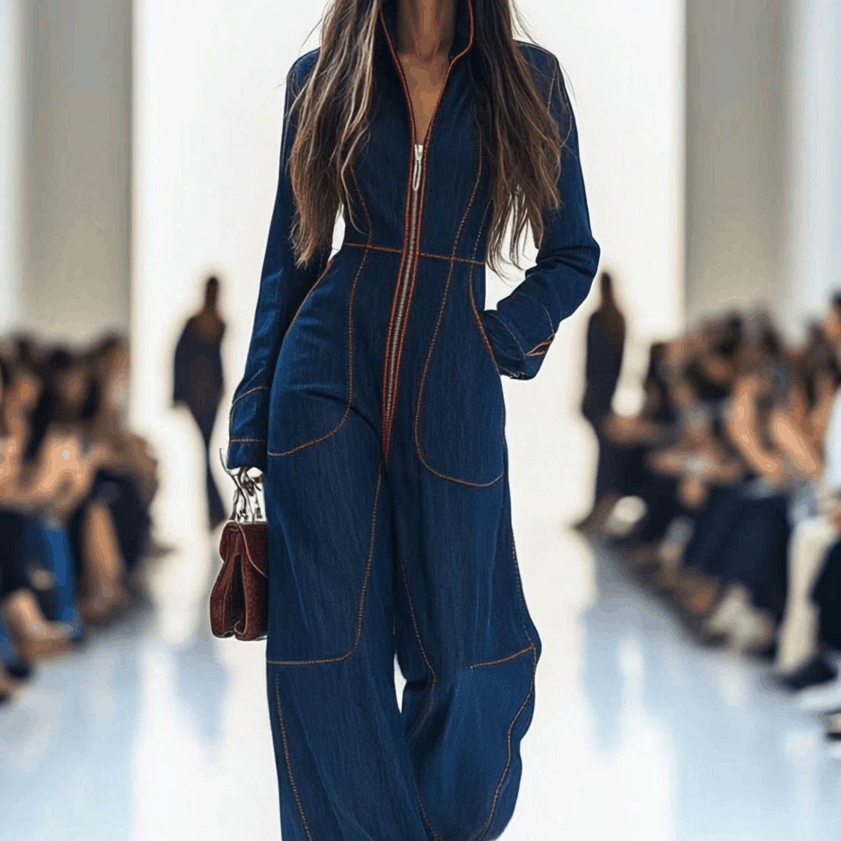 Women's Elegant Denim Wide Leg Jumpsuit