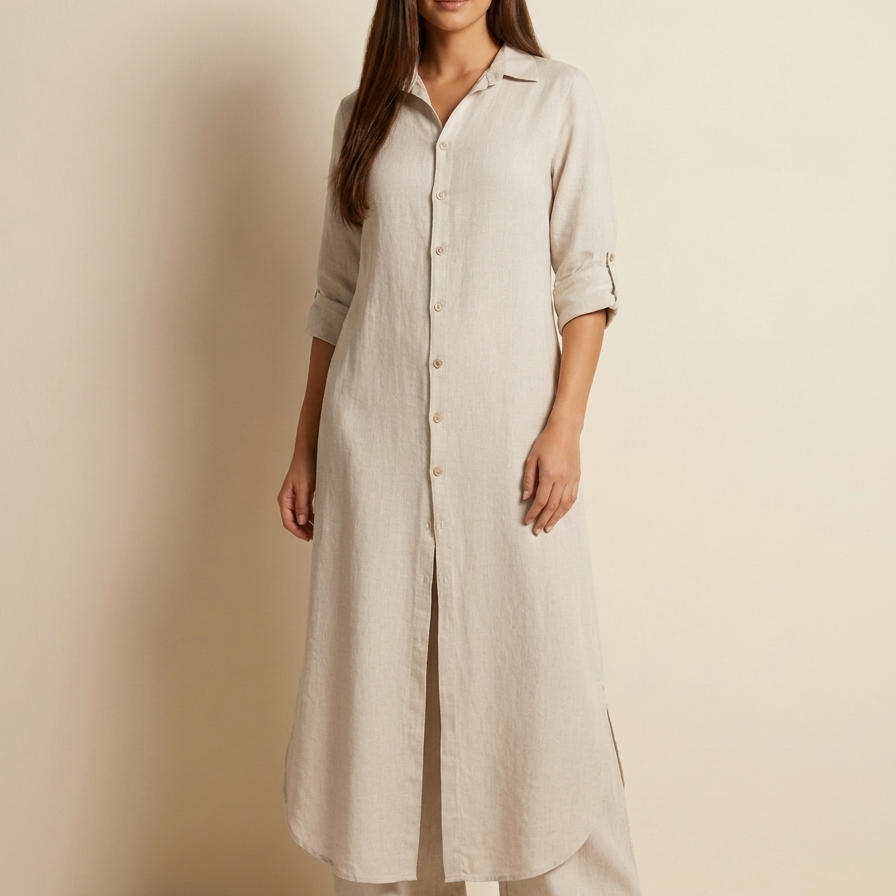 Women's Elegant Linen Blouse and Wide Leg Trousers Set
