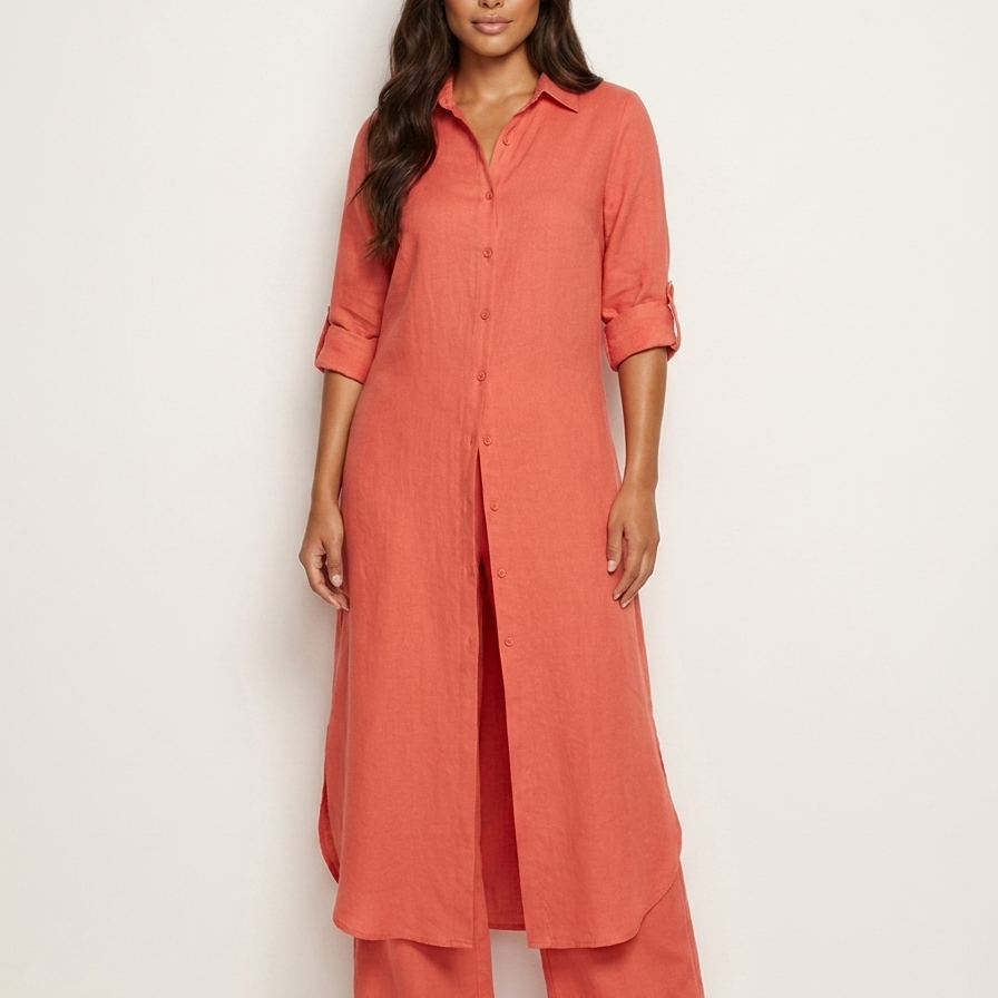 Women's Elegant Linen Blouse and Wide Leg Trousers Set