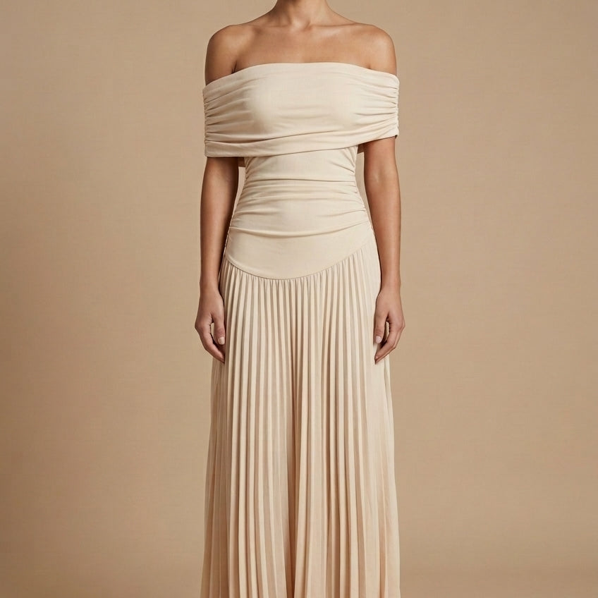 Women's Elegant Pleated Off Shoulder Maxi Dress