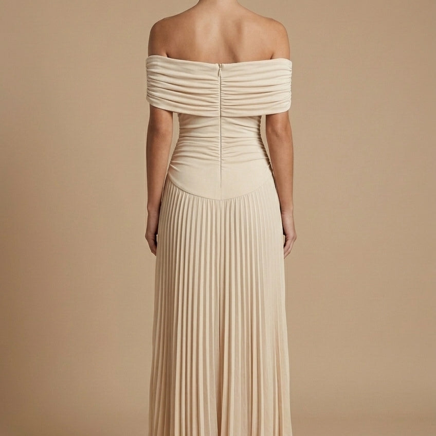 Women's Elegant Pleated Off Shoulder Maxi Dress