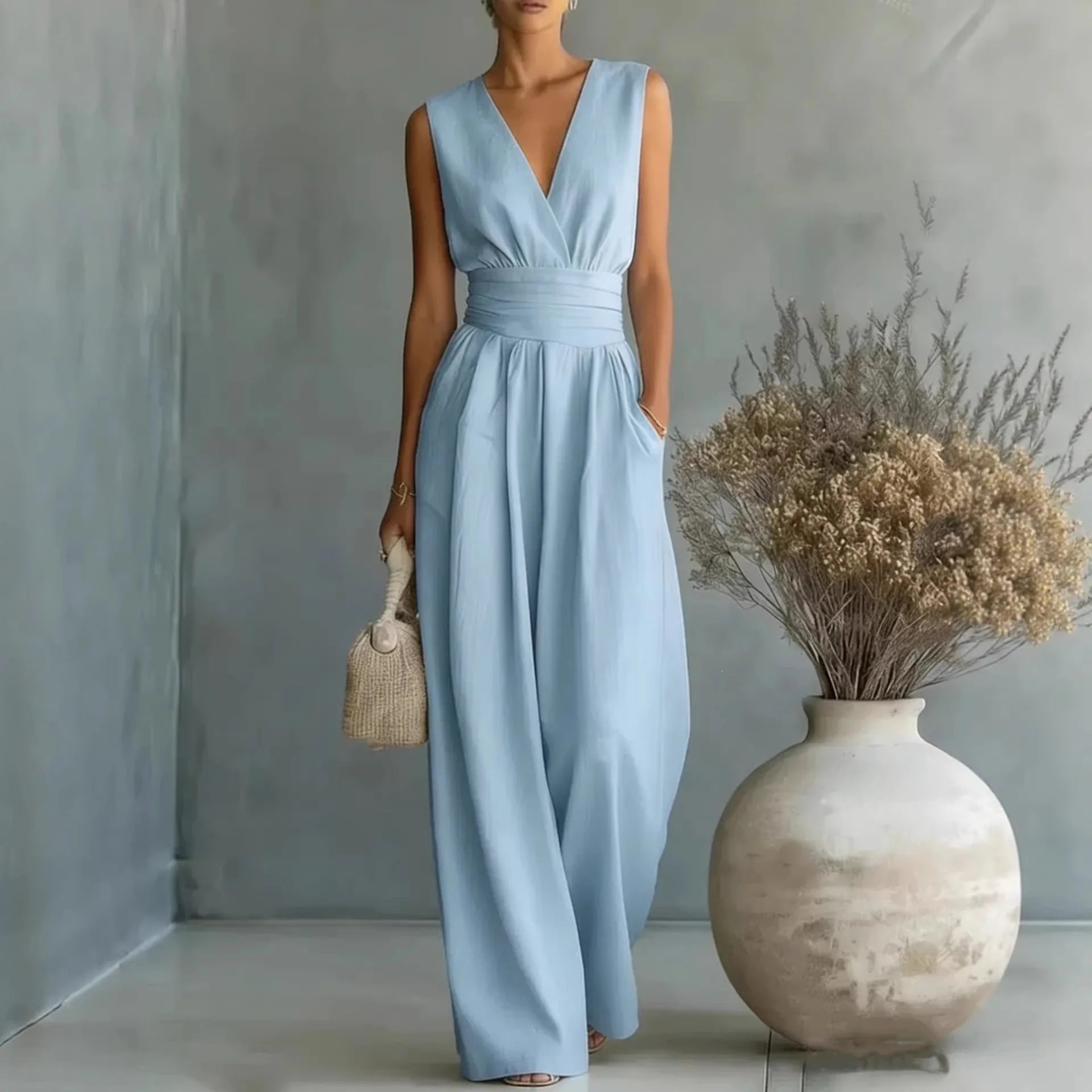 Women's Elegant Sleeveless V Neck Jumpsuit