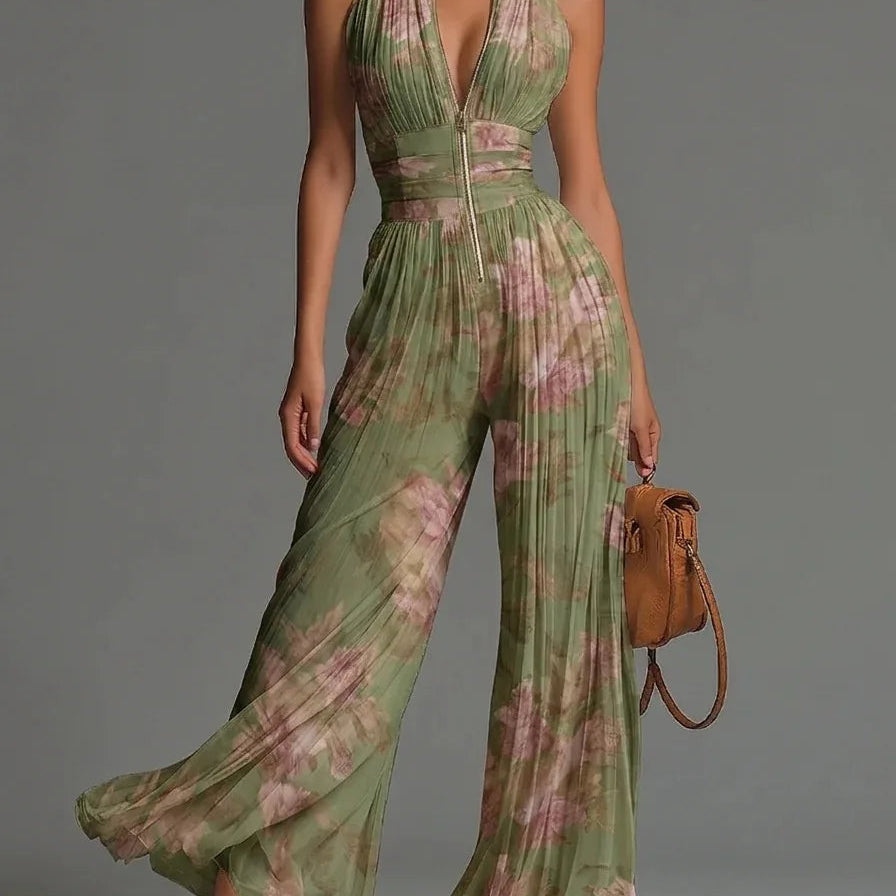 Women's Elegant Floral Halter Neck Jumpsuit