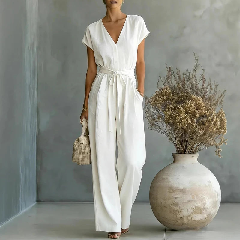 Women's Elegant Linen Wide Leg Jumpsuit