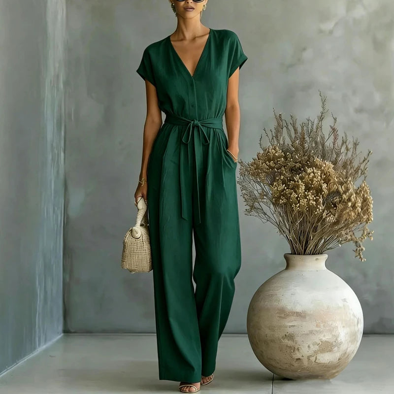 Women's Elegant Linen Wide Leg Jumpsuit