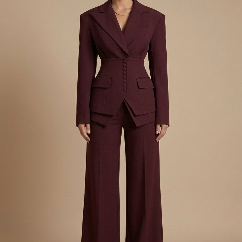 Women's Tailored Blazer and Wide Leg Trousers Set