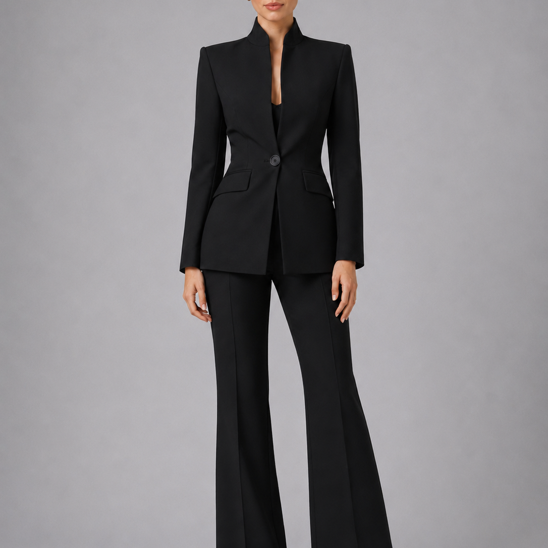 Women's Tailored Blazer and Wide Leg Trousers Suit Set
