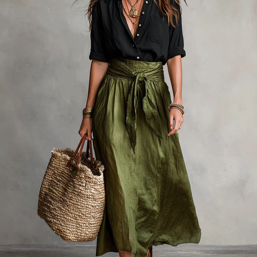 Women's Chic Top and High Waisted Midi Skirt Set
