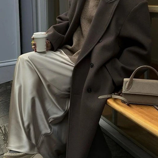 Women's Long Wool Blend Coat – Oversized Double Breasted Winter Overcoat