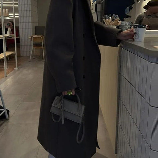 Women's Long Wool Blend Coat – Oversized Double Breasted Winter Overcoat