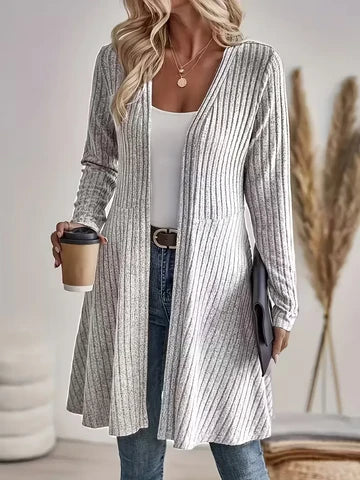 Women's Casual Ribbed V Neck Long Cardigan