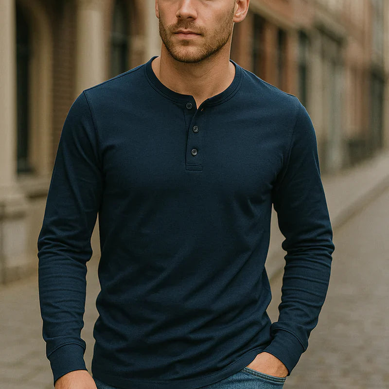 The Venice Men's Casual Button Neck Cotton Tee