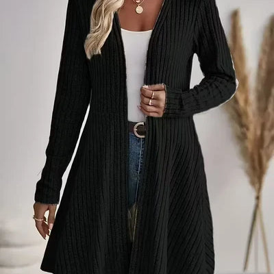 Women's Casual Ribbed V Neck Long Cardigan