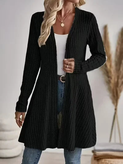 Women's Casual Ribbed V Neck Long Cardigan