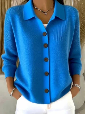 Women's V Neck Cardigan with Collared Neckline