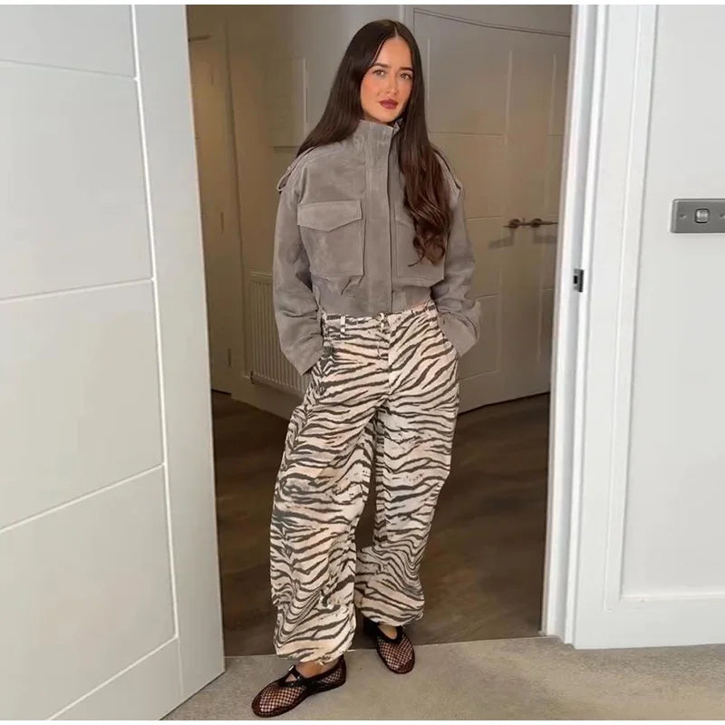 Women's Cropped Suede Bomber Jacket — Gray