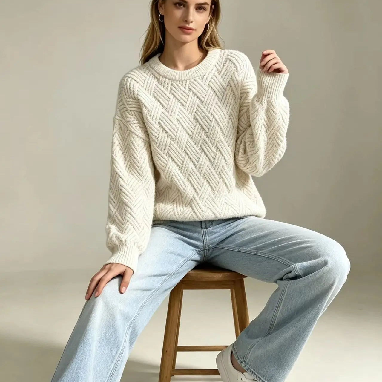 Women's Cable Knit Crewneck Sweater
