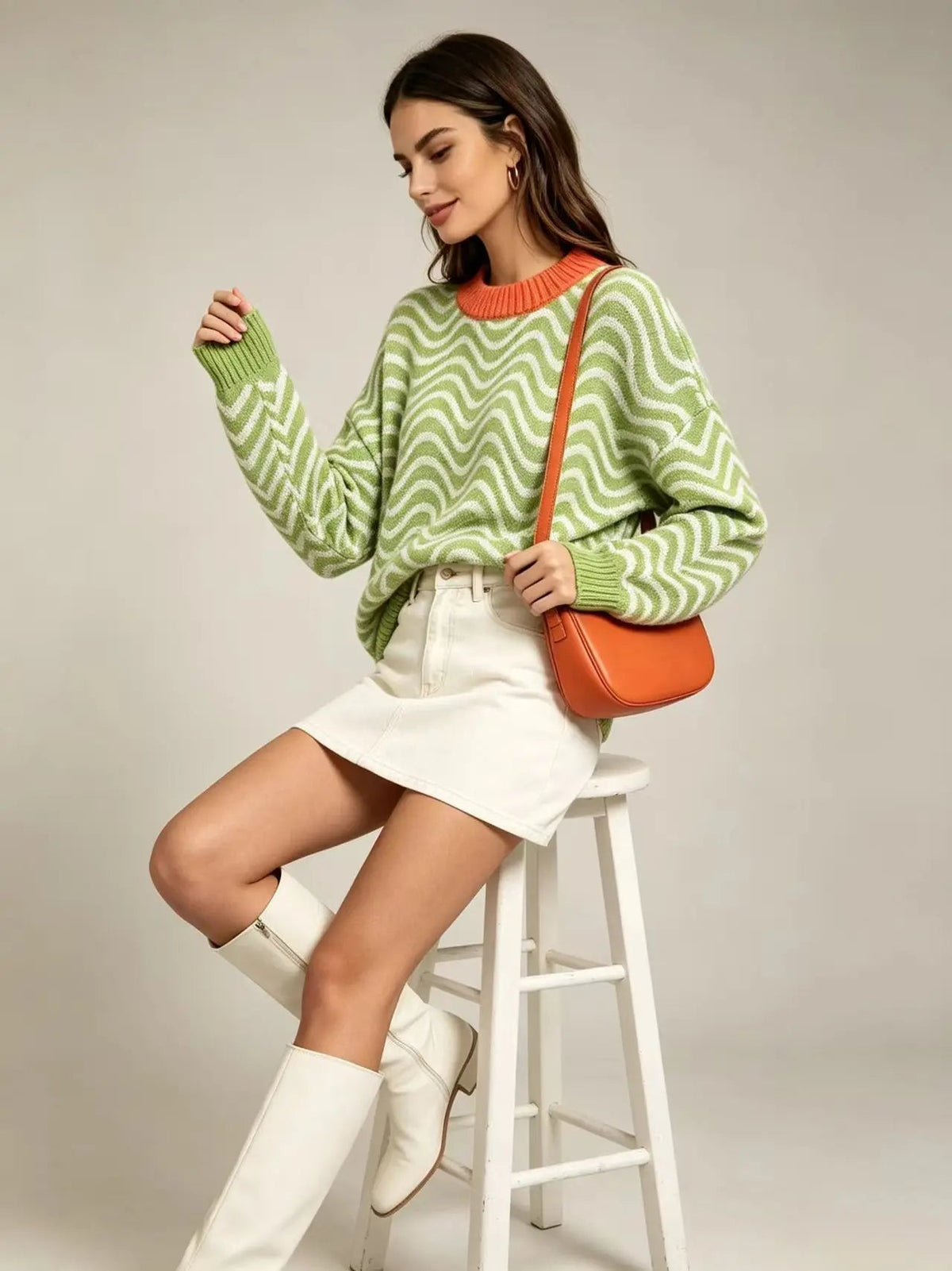 Women's Oversized Wavy Stripe Sweater