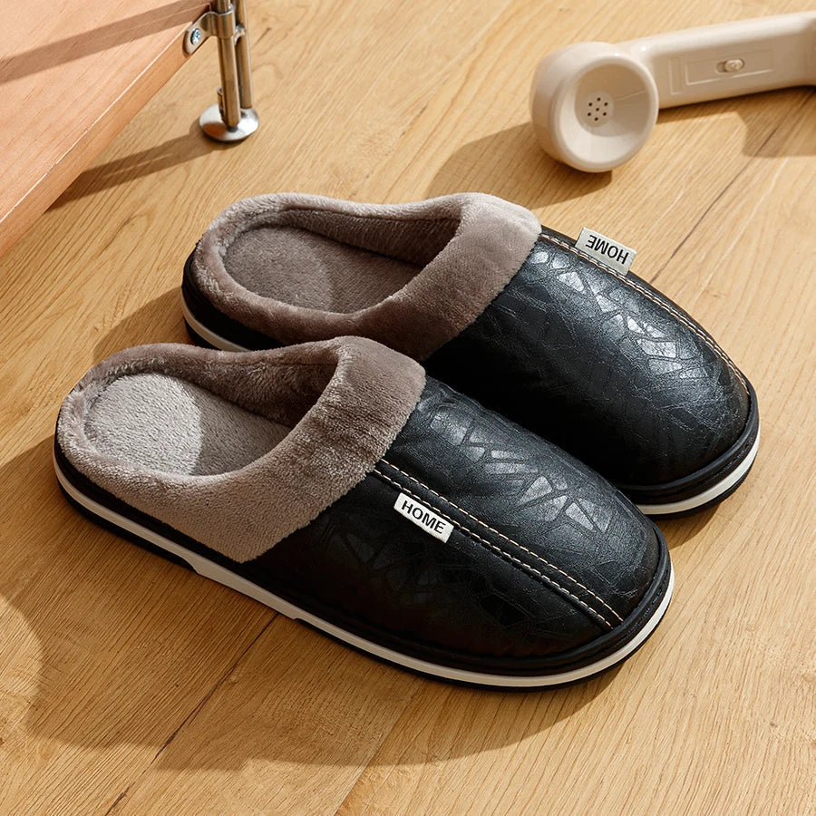 The Lampeter Men's Warm Fur Lined Leather Mule House Shoes