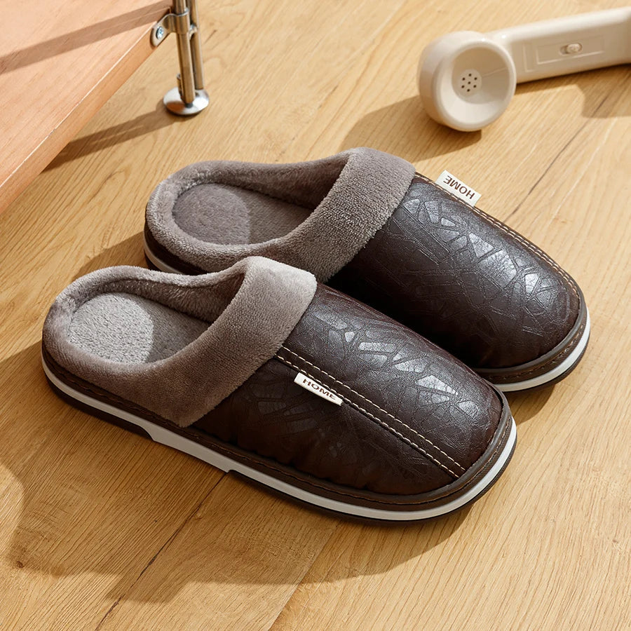 The Lampeter Men's Warm Fur Lined Leather Mule House Shoes