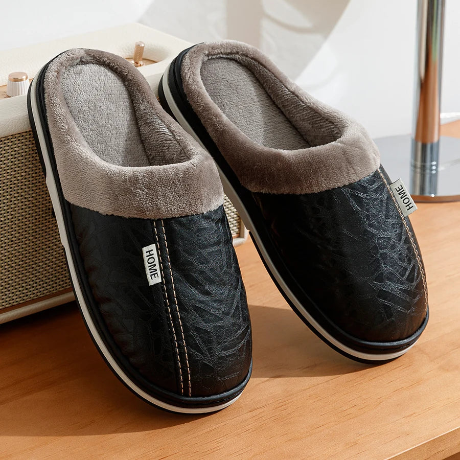 The Lampeter Men's Warm Fur Lined Leather Mule House Shoes