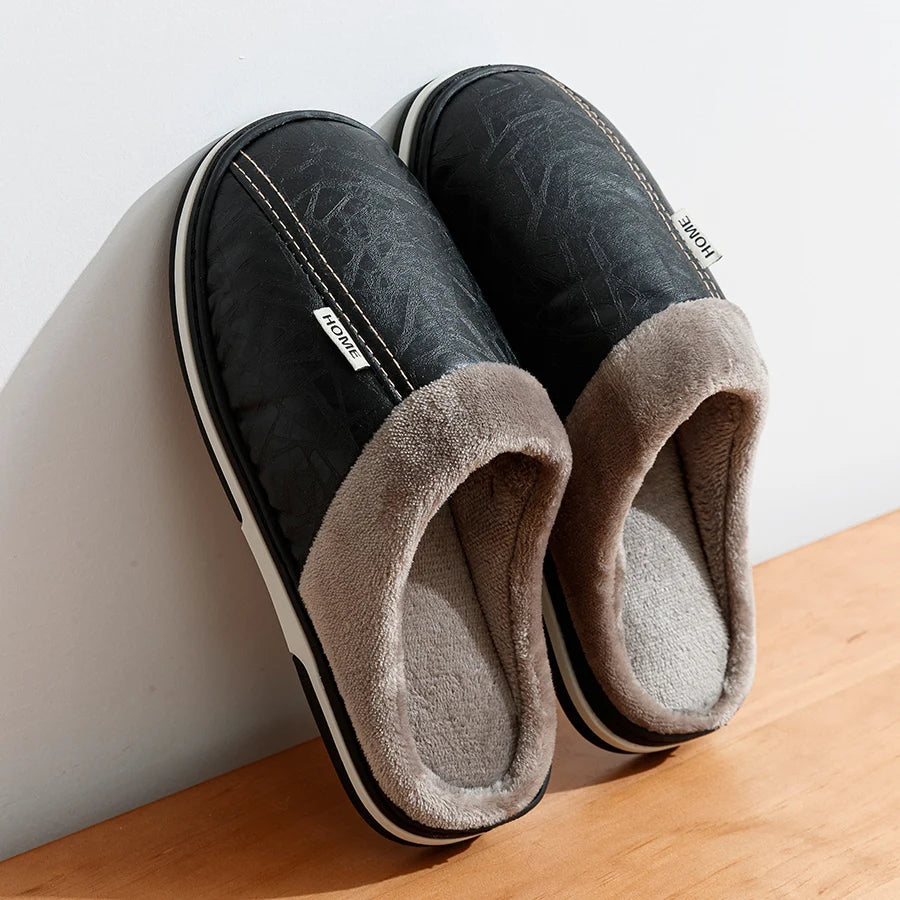 The Lampeter Men's Warm Fur Lined Leather Mule House Shoes