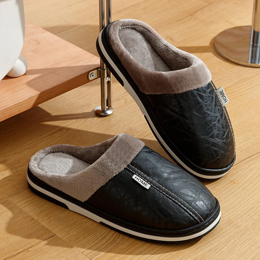The Lampeter Men's Warm Fur Lined Leather Mule House Shoes