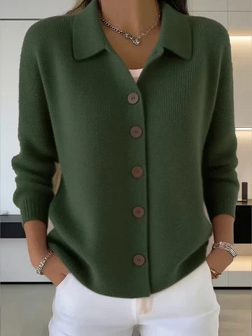 Women's V Neck Cardigan with Collared Neckline