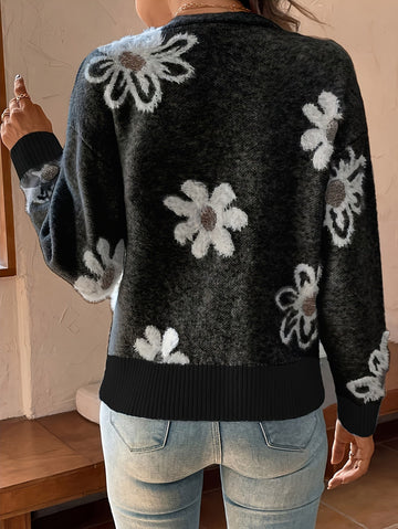 Women's Floral V Neck Button Front Cardigan