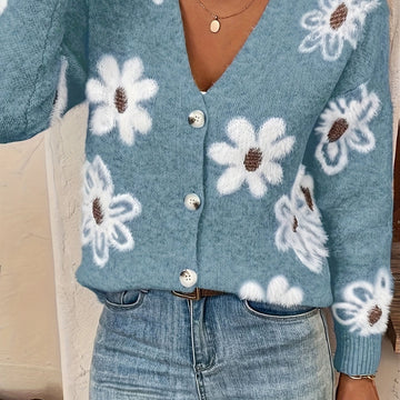 Women's Floral V Neck Button Front Cardigan
