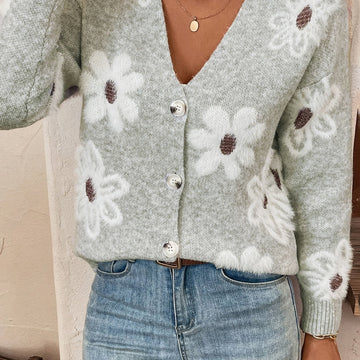 Women's Floral V Neck Button Front Cardigan