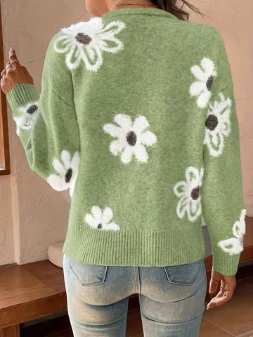 Women's Floral V Neck Button Front Cardigan